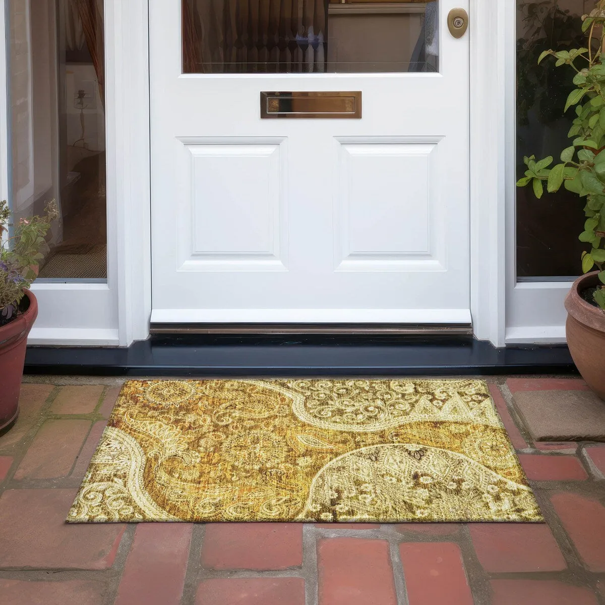Machine Washable Indoor/ Outdoor Modern Paisley Chantille Rug