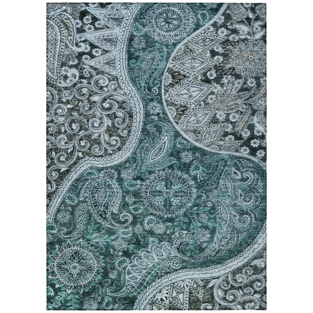 Machine Washable Indoor/ Outdoor Modern Paisley Chantille Rug