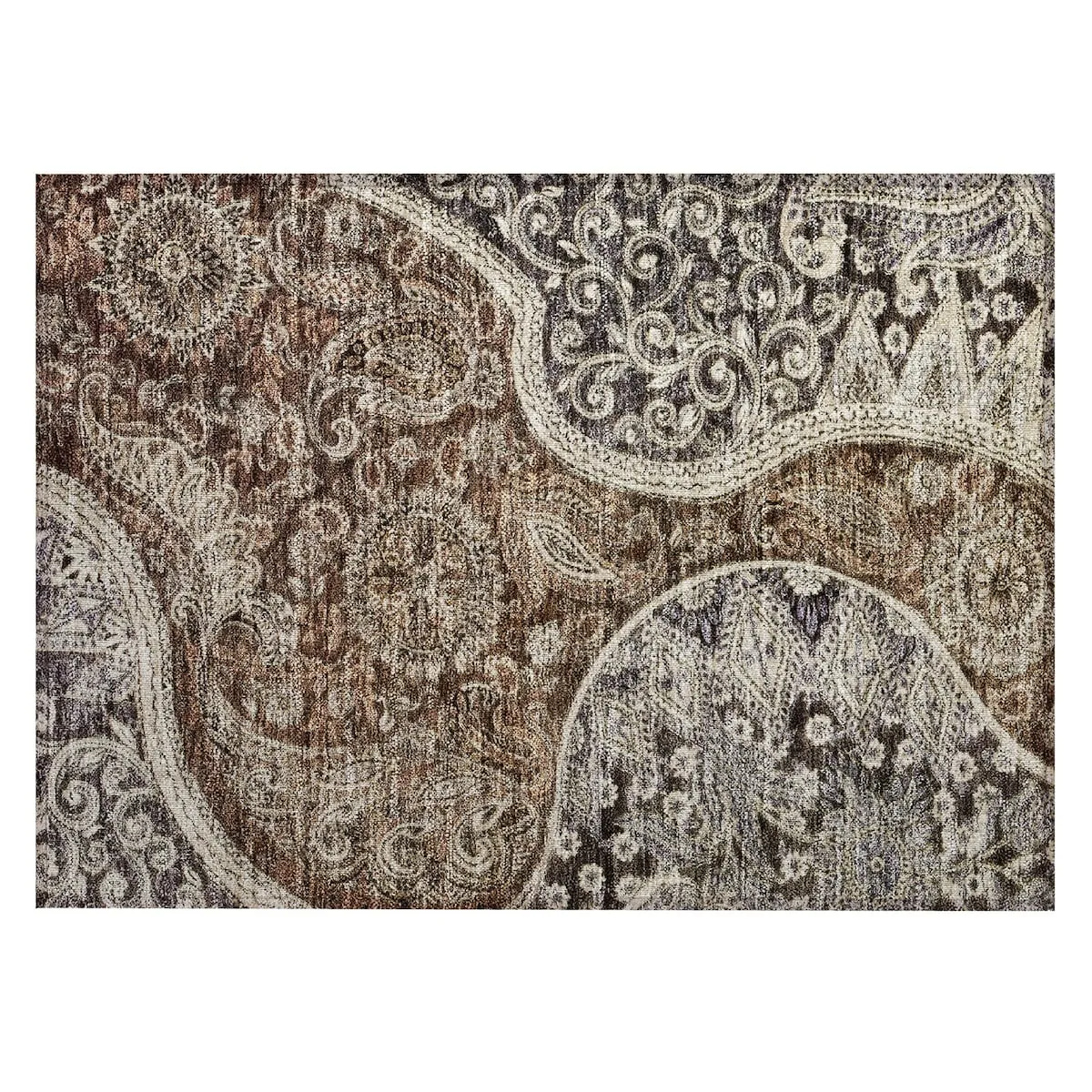 Machine Washable Indoor/ Outdoor Modern Paisley Chantille Rug