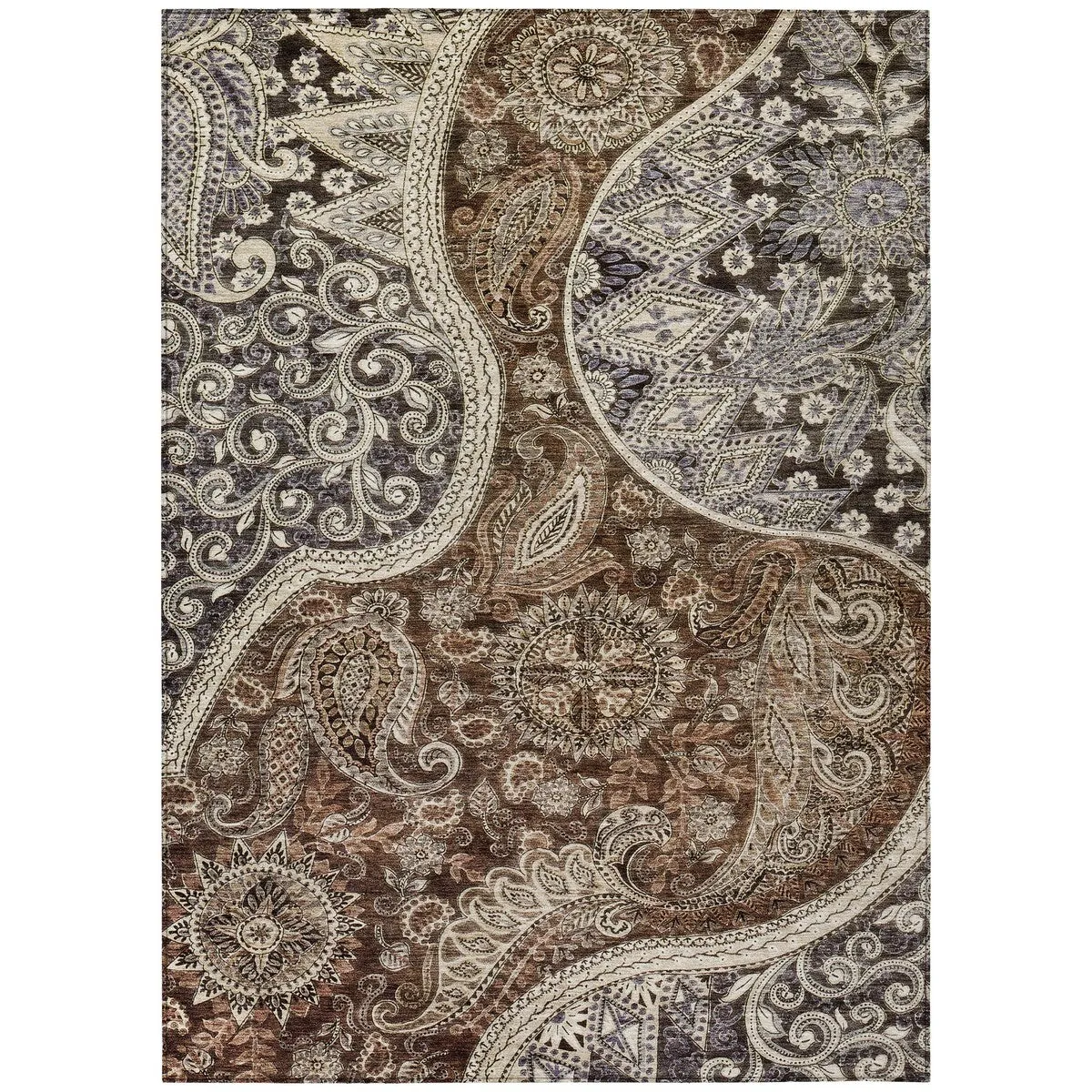 Machine Washable Indoor/ Outdoor Modern Paisley Chantille Rug