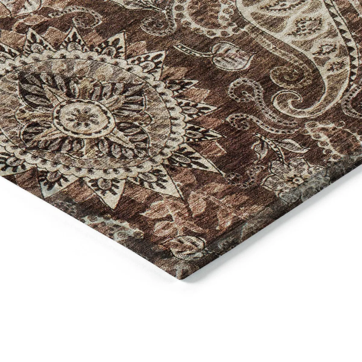 Machine Washable Indoor/ Outdoor Modern Paisley Chantille Rug