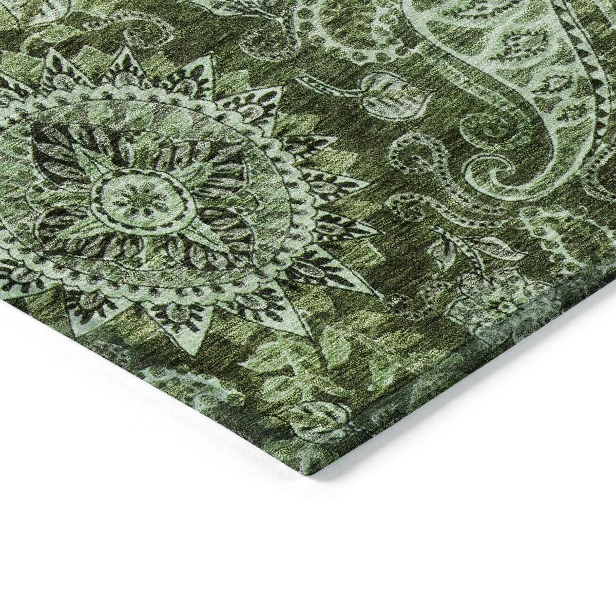 Machine Washable Indoor/ Outdoor Modern Paisley Chantille Rug