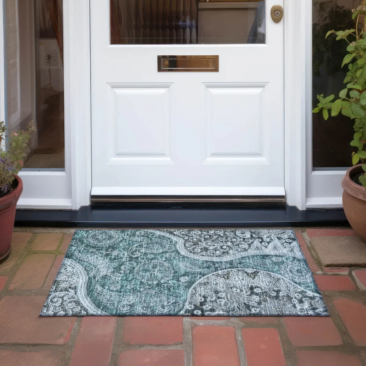 Machine Washable Indoor/ Outdoor Modern Paisley Chantille Rug
