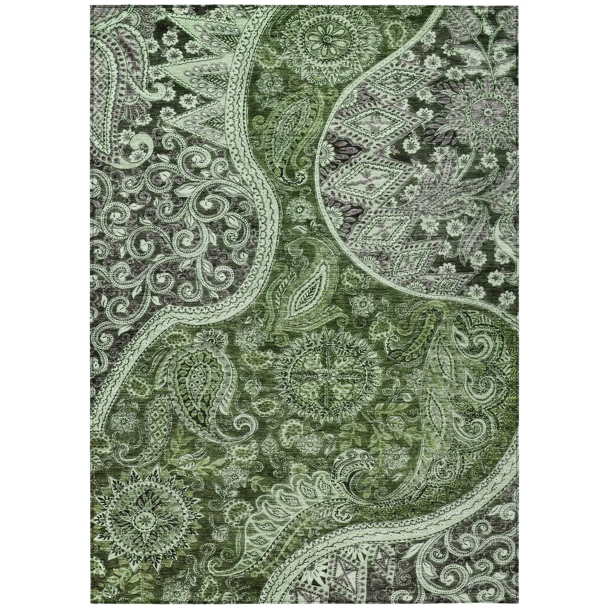 Machine Washable Indoor/ Outdoor Modern Paisley Chantille Rug