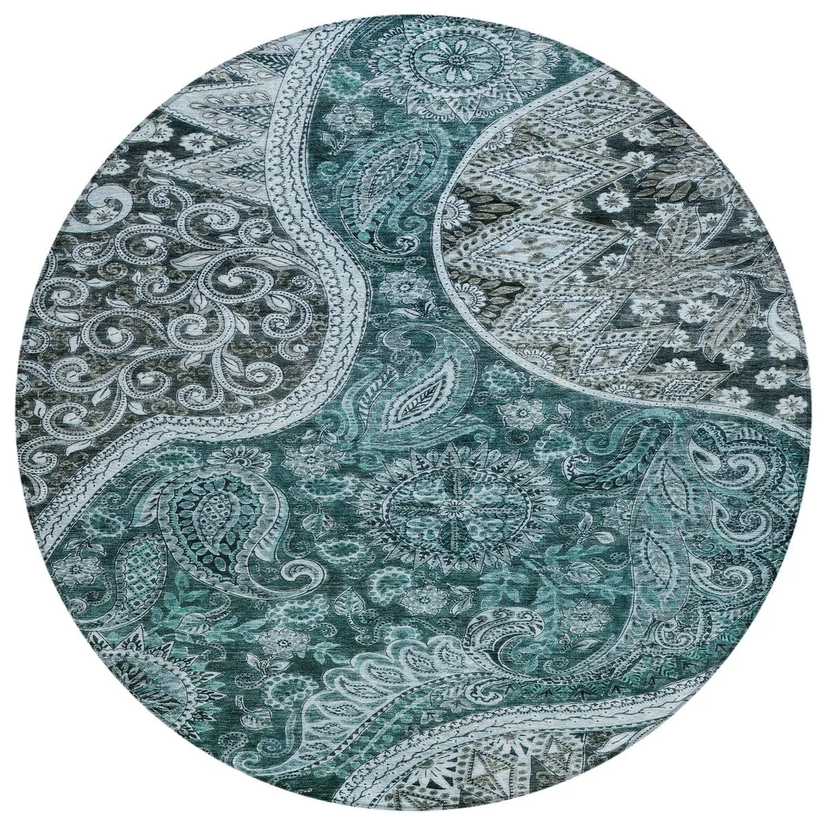 Machine Washable Indoor/ Outdoor Modern Paisley Chantille Rug