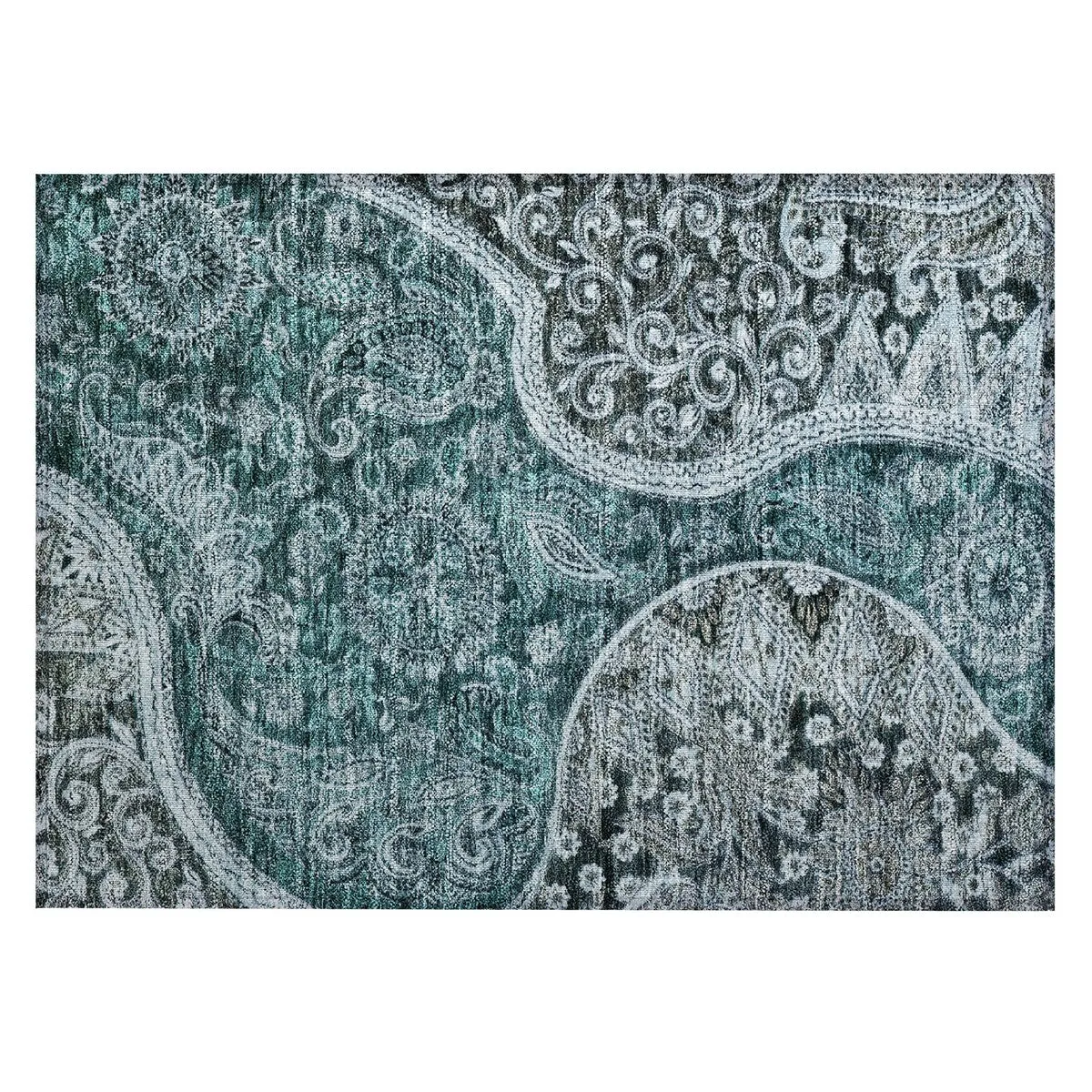 Machine Washable Indoor/ Outdoor Modern Paisley Chantille Rug