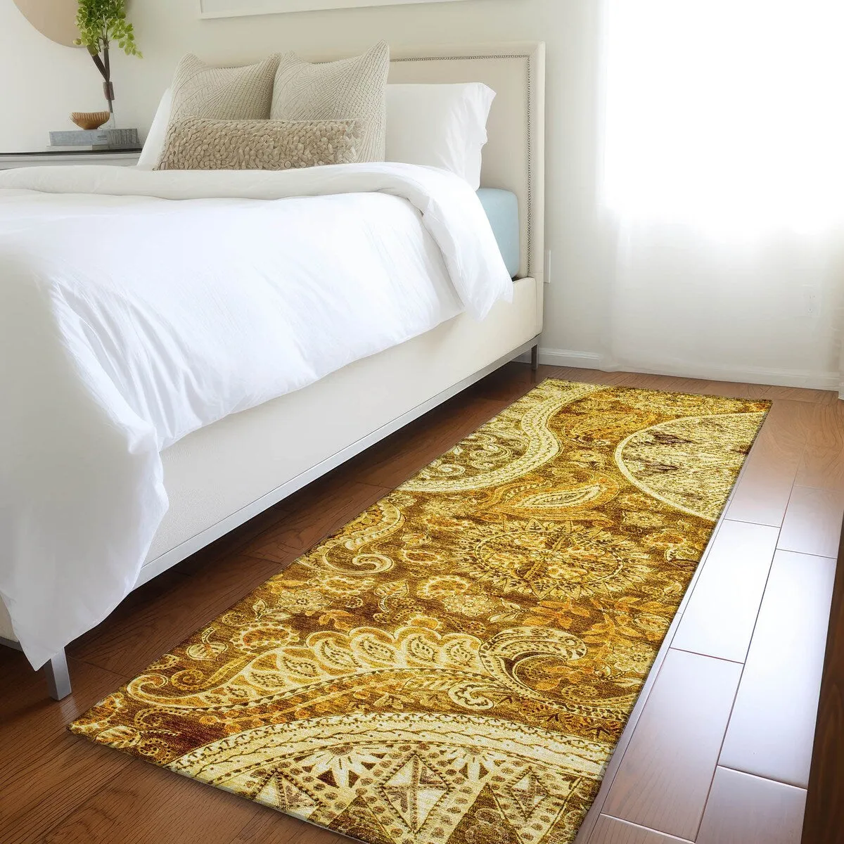 Machine Washable Indoor/ Outdoor Modern Paisley Chantille Rug