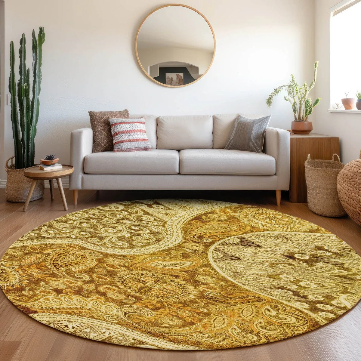 Machine Washable Indoor/ Outdoor Modern Paisley Chantille Rug