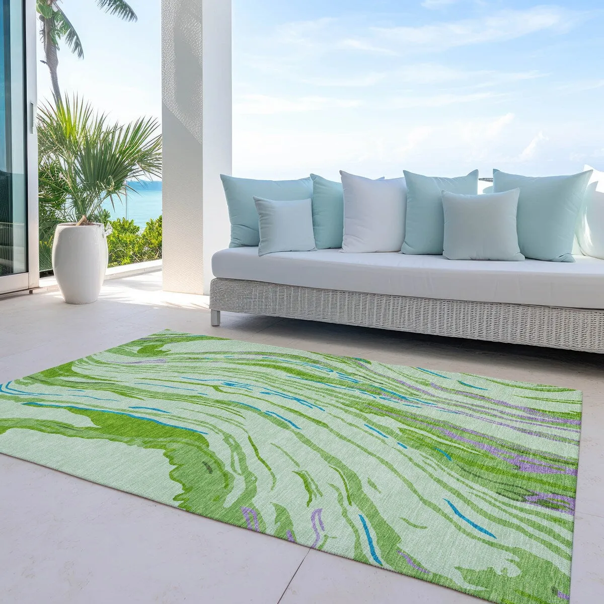 Machine Washable Indoor/ Outdoor Modern Wave Chantille Rug