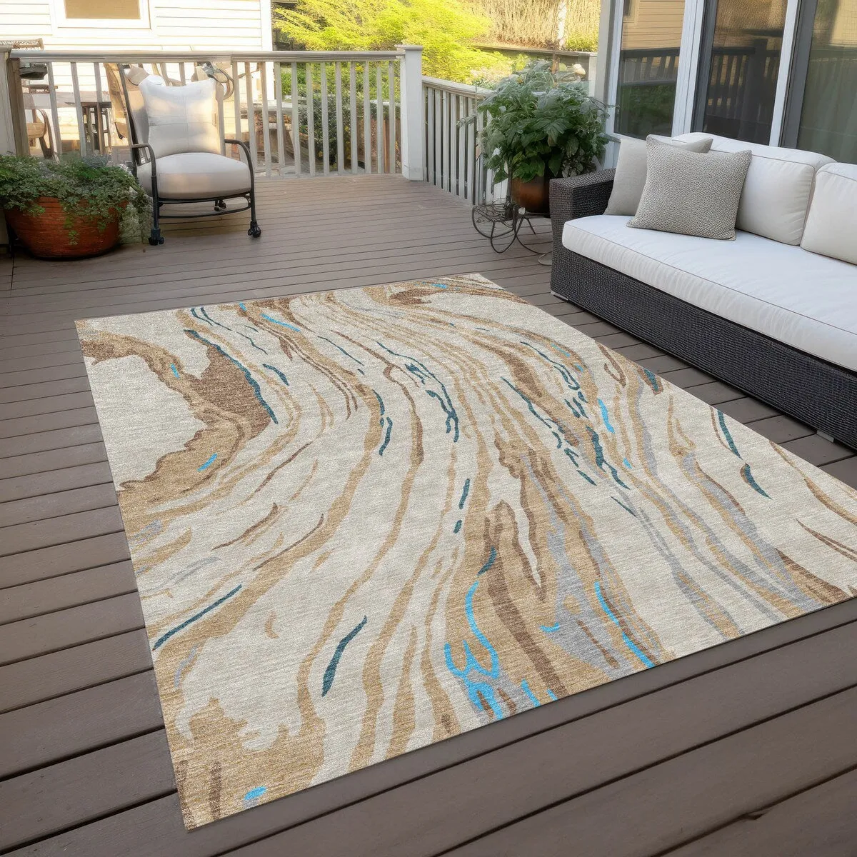 Machine Washable Indoor/ Outdoor Modern Wave Chantille Rug