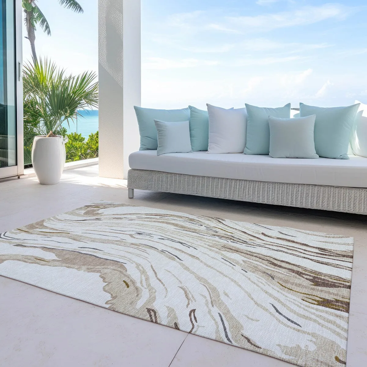 Machine Washable Indoor/ Outdoor Modern Wave Chantille Rug