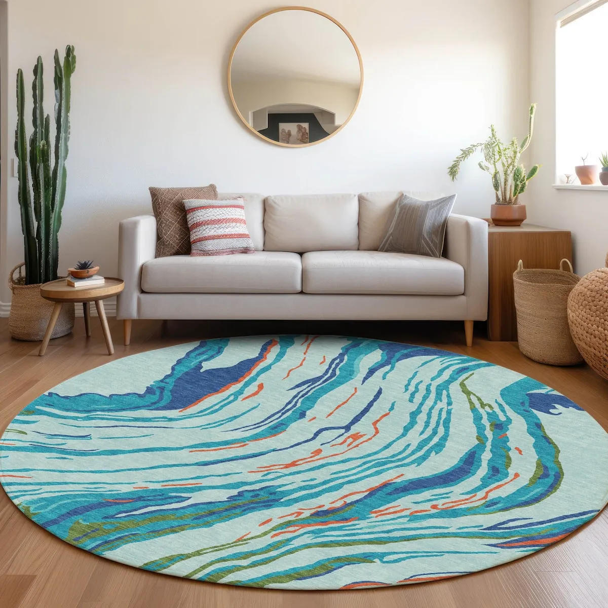 Machine Washable Indoor/ Outdoor Modern Wave Chantille Rug