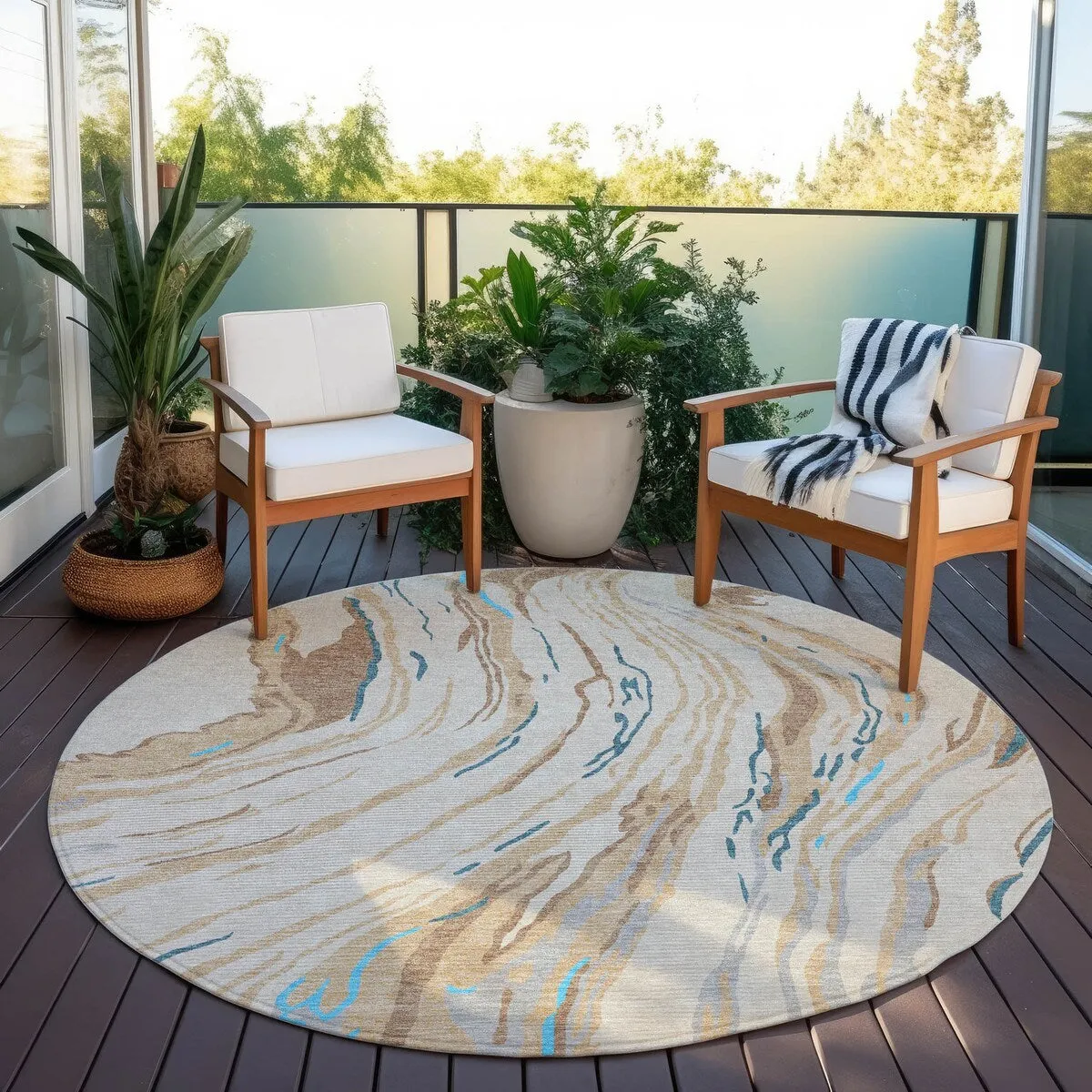 Machine Washable Indoor/ Outdoor Modern Wave Chantille Rug