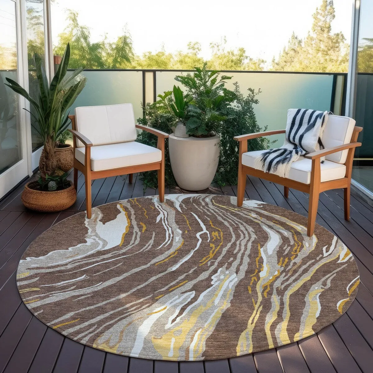 Machine Washable Indoor/ Outdoor Modern Wave Chantille Rug