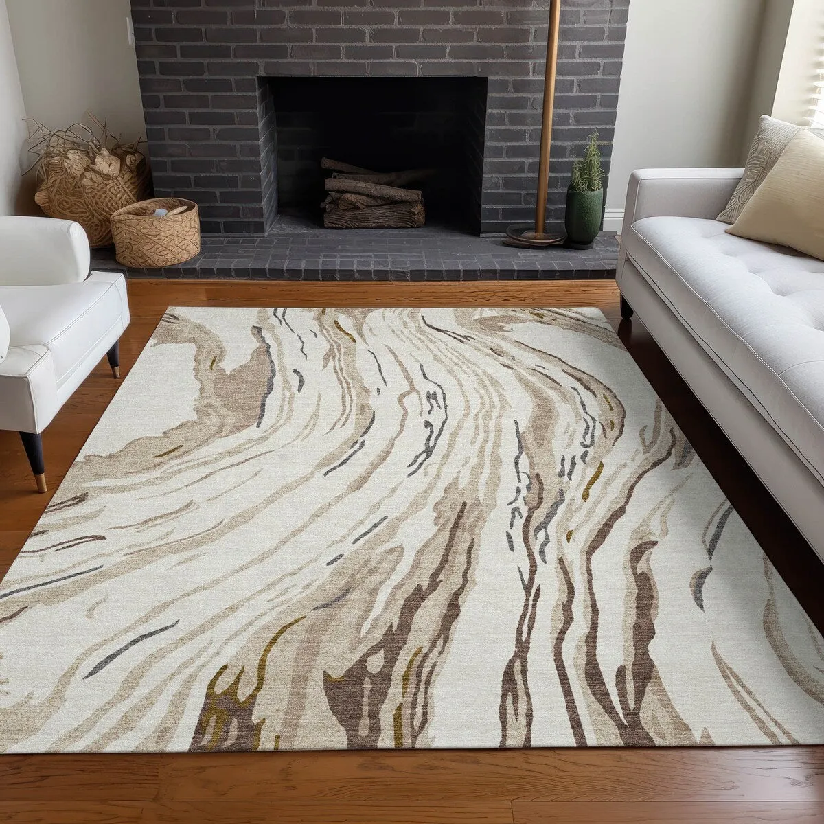Machine Washable Indoor/ Outdoor Modern Wave Chantille Rug