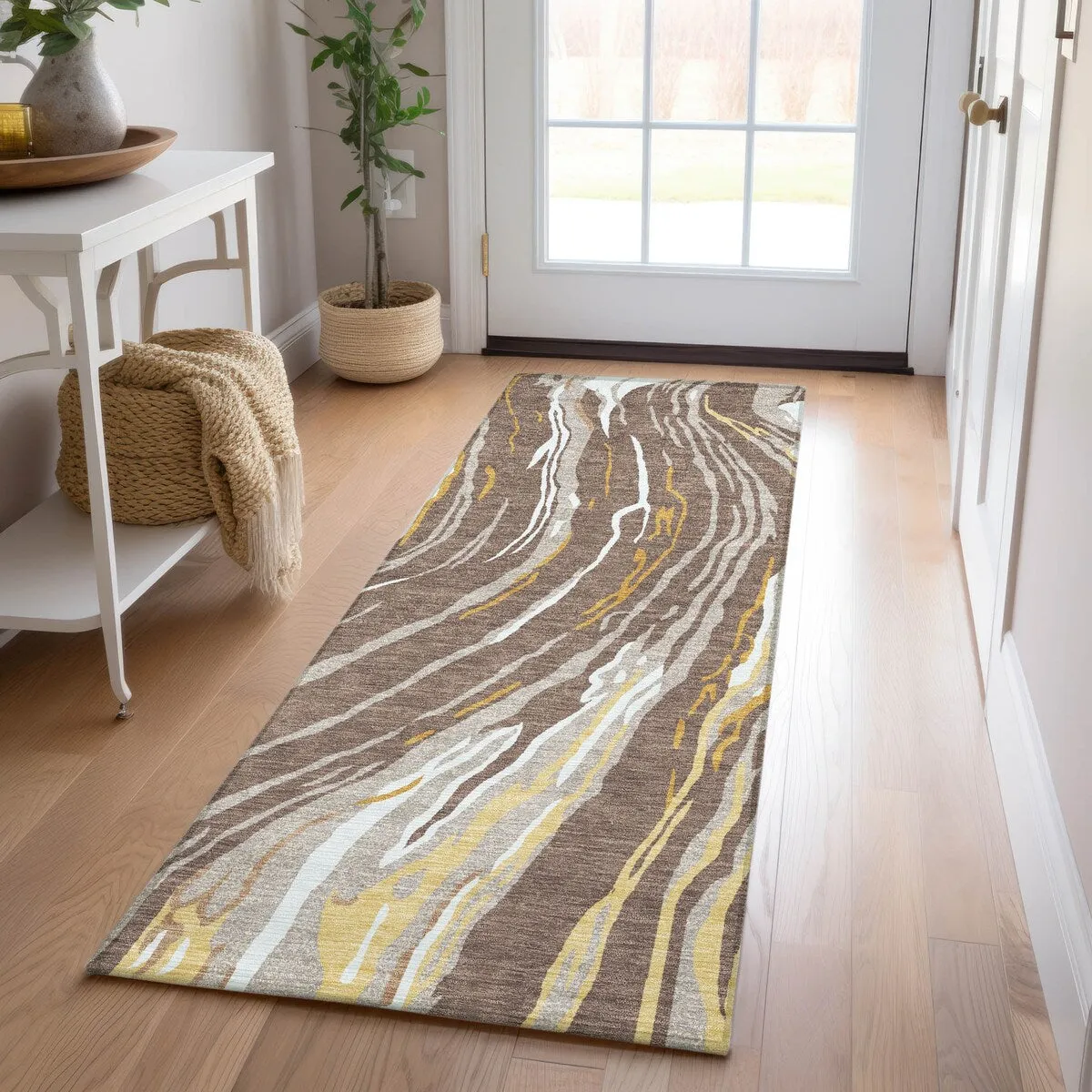 Machine Washable Indoor/ Outdoor Modern Wave Chantille Rug