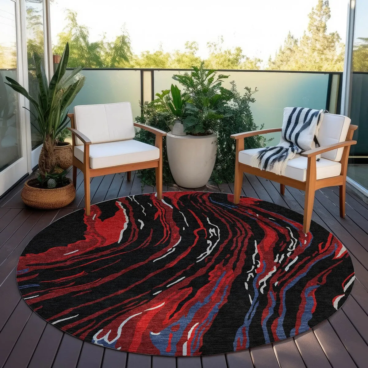 Machine Washable Indoor/ Outdoor Modern Wave Chantille Rug