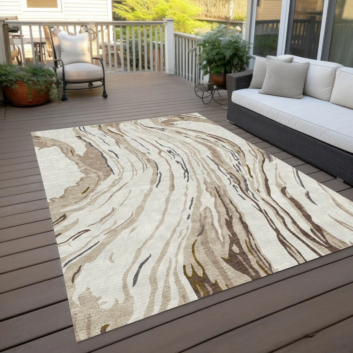 Machine Washable Indoor/ Outdoor Modern Wave Chantille Rug