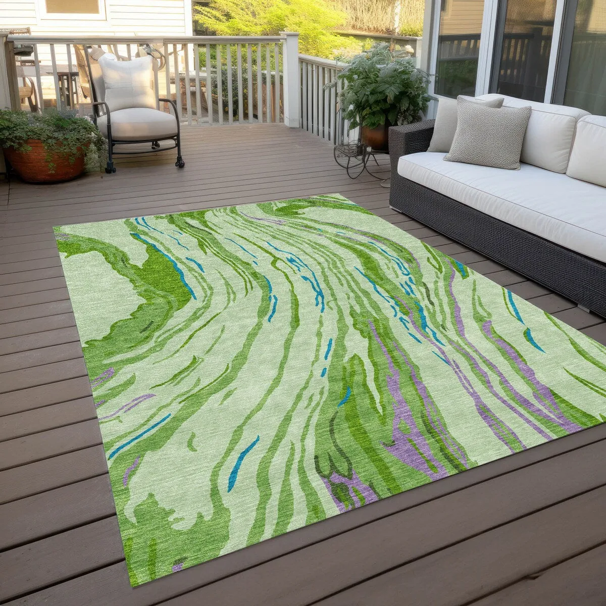 Machine Washable Indoor/ Outdoor Modern Wave Chantille Rug