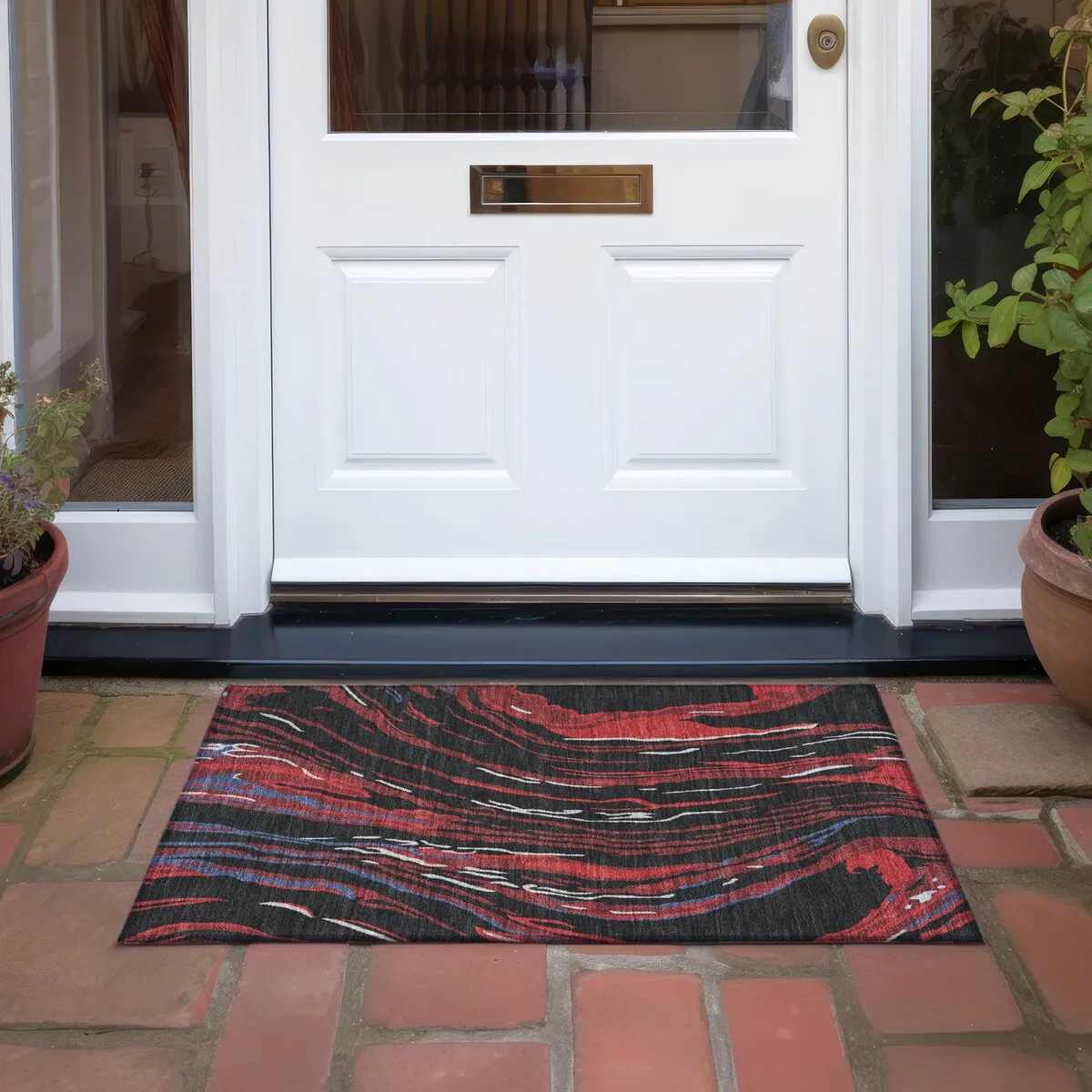 Machine Washable Indoor/ Outdoor Modern Wave Chantille Rug