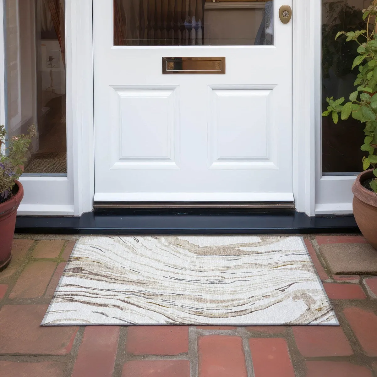Machine Washable Indoor/ Outdoor Modern Wave Chantille Rug