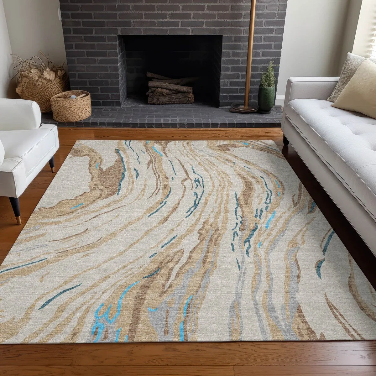 Machine Washable Indoor/ Outdoor Modern Wave Chantille Rug