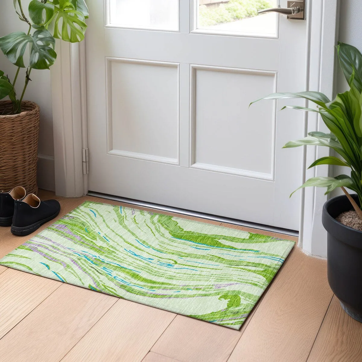 Machine Washable Indoor/ Outdoor Modern Wave Chantille Rug