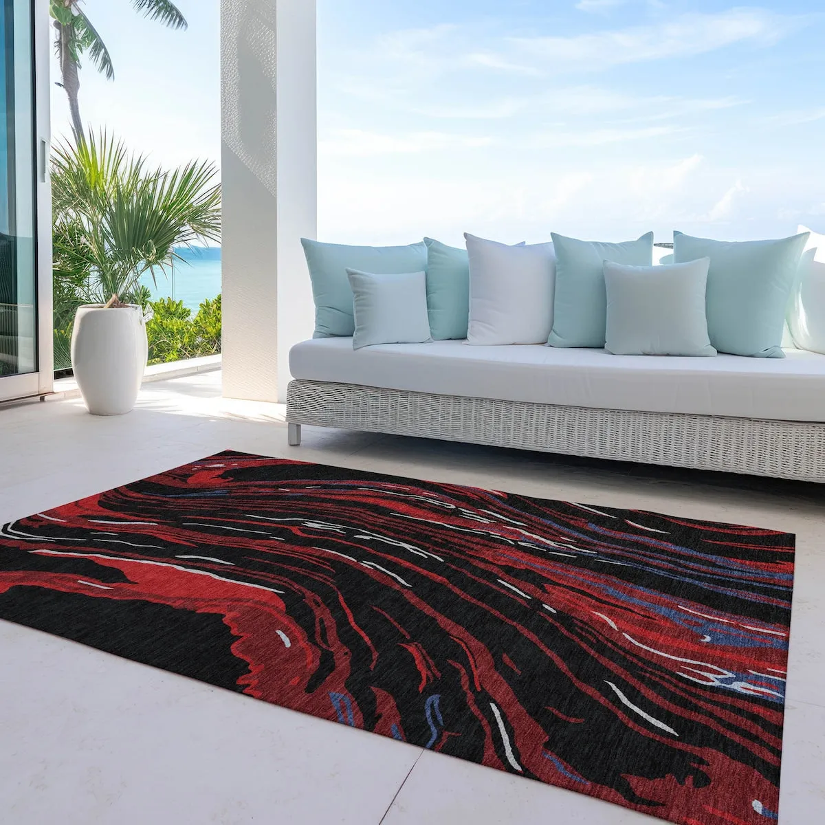 Machine Washable Indoor/ Outdoor Modern Wave Chantille Rug