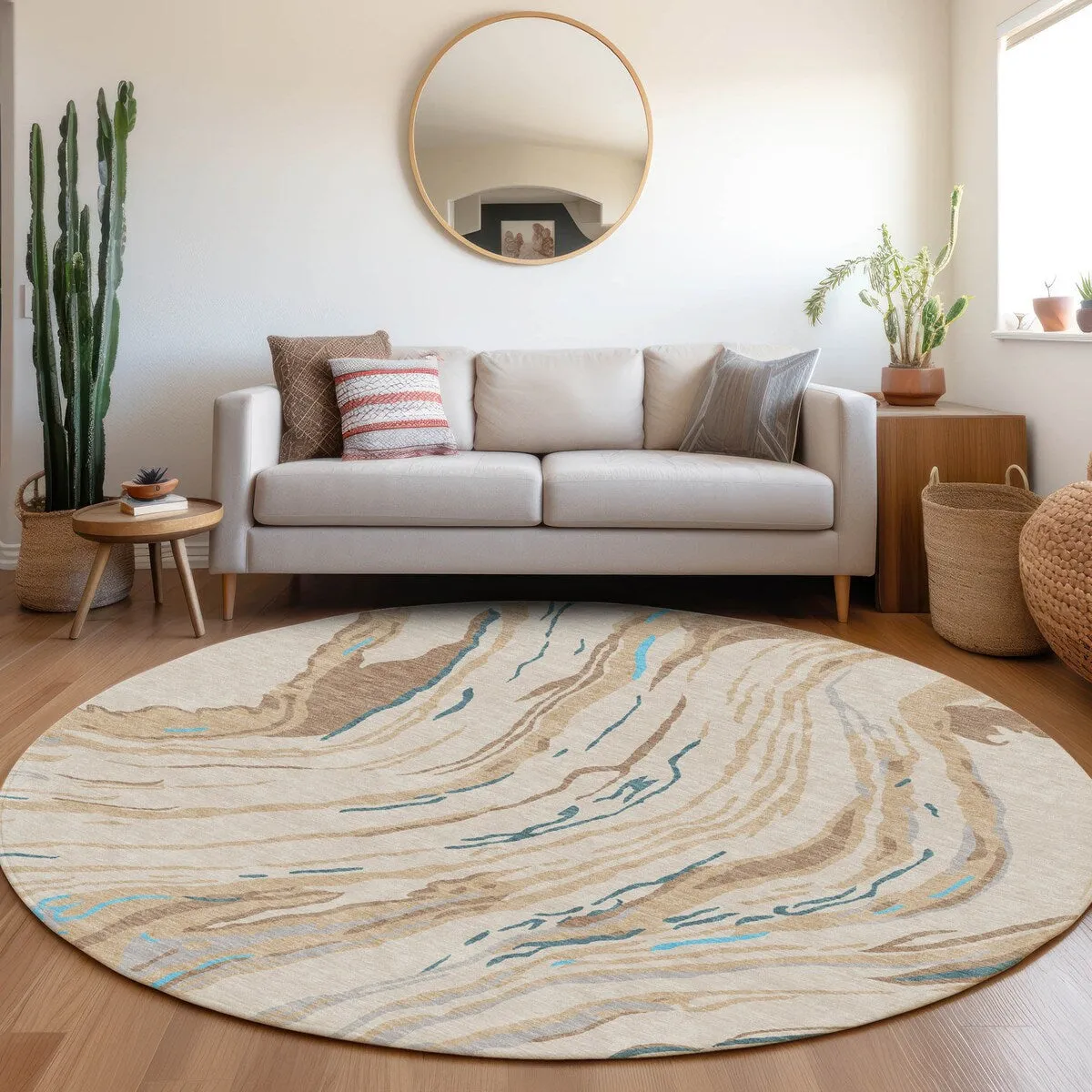 Machine Washable Indoor/ Outdoor Modern Wave Chantille Rug