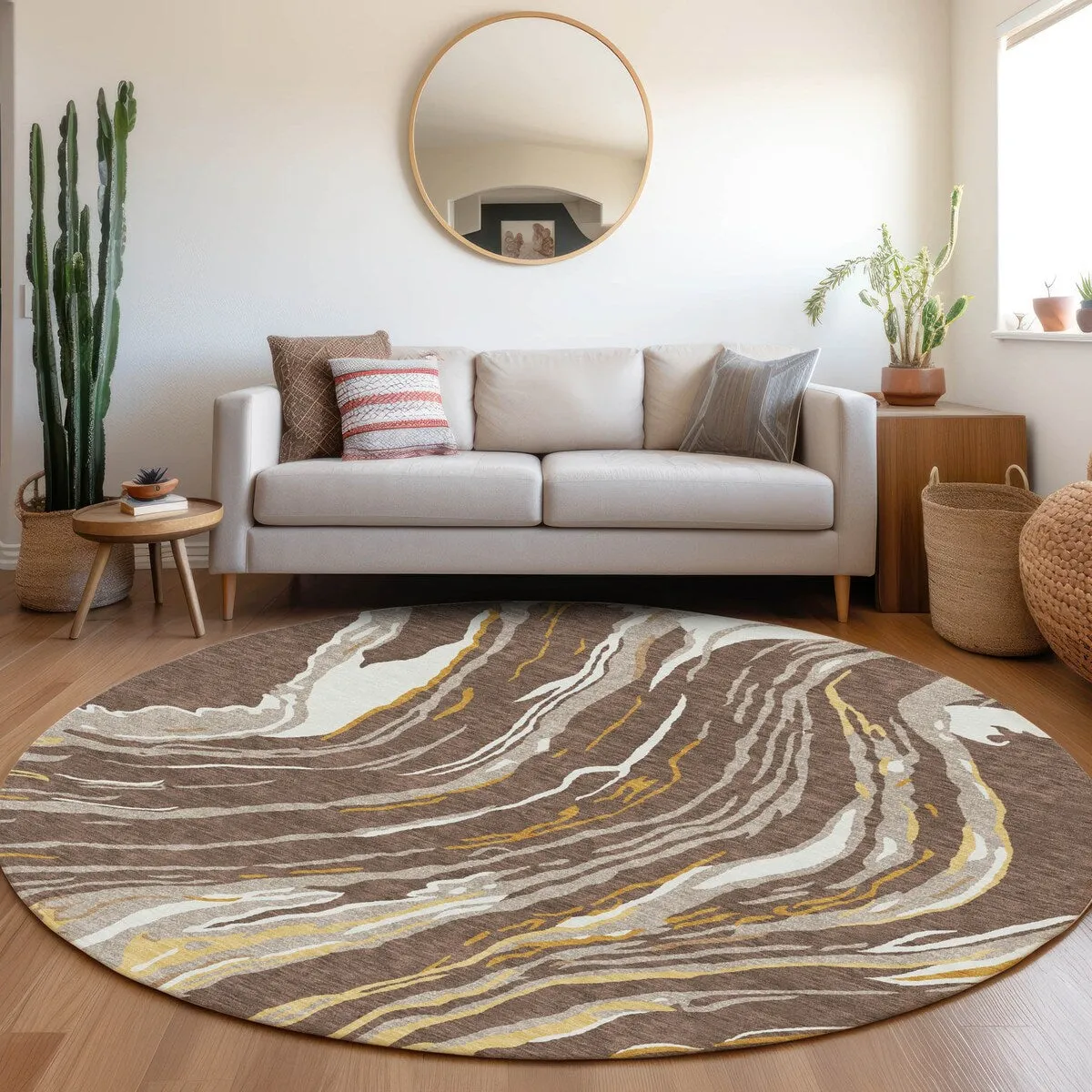 Machine Washable Indoor/ Outdoor Modern Wave Chantille Rug