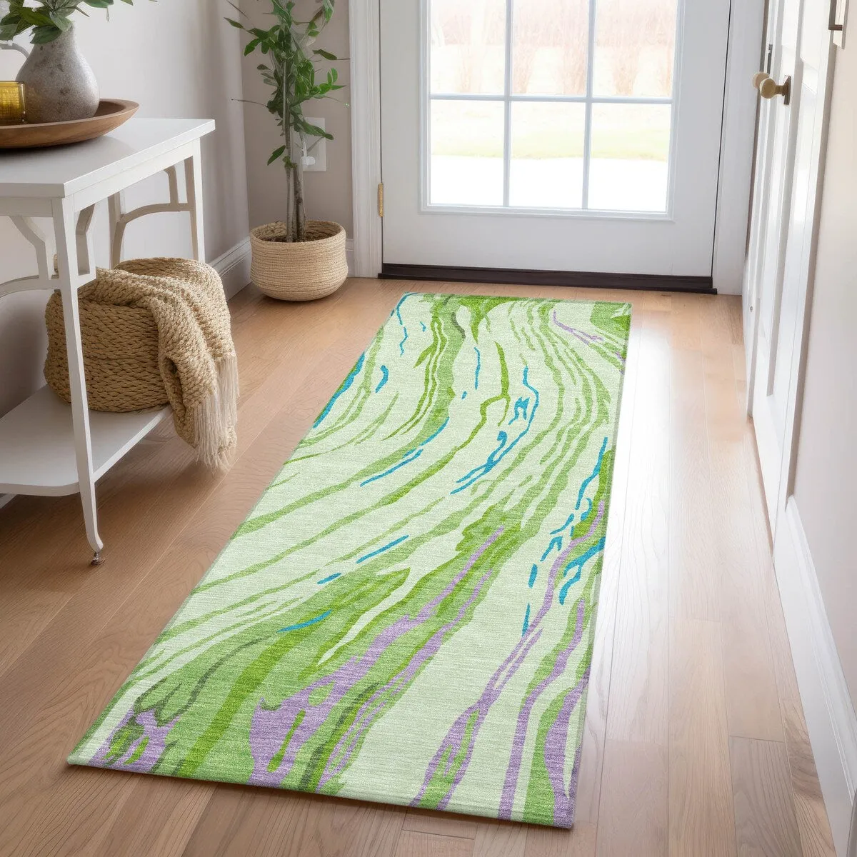 Machine Washable Indoor/ Outdoor Modern Wave Chantille Rug