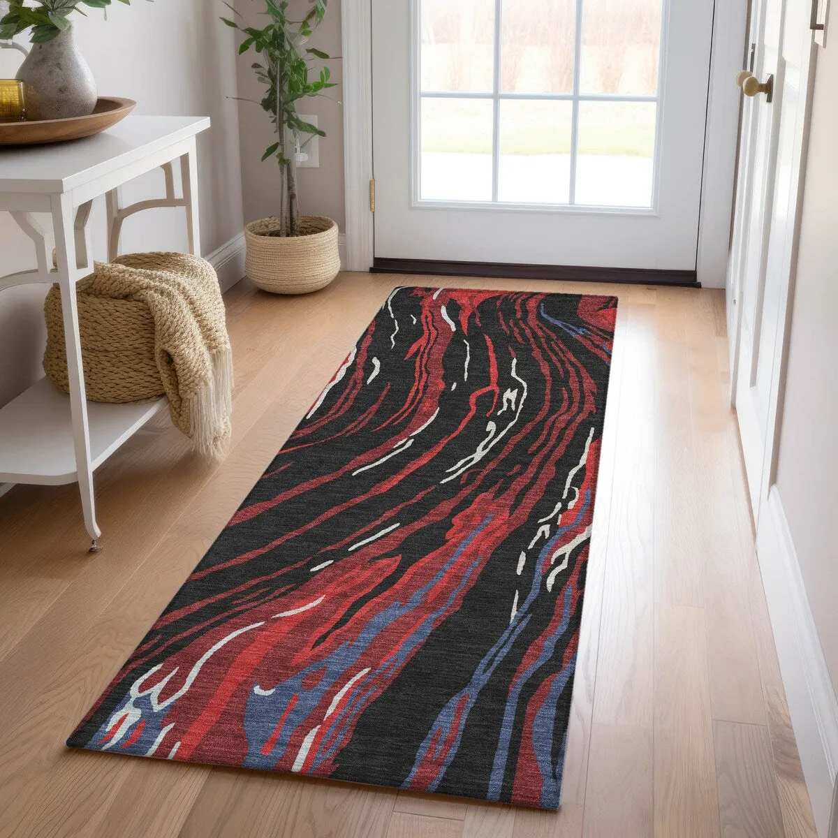 Machine Washable Indoor/ Outdoor Modern Wave Chantille Rug