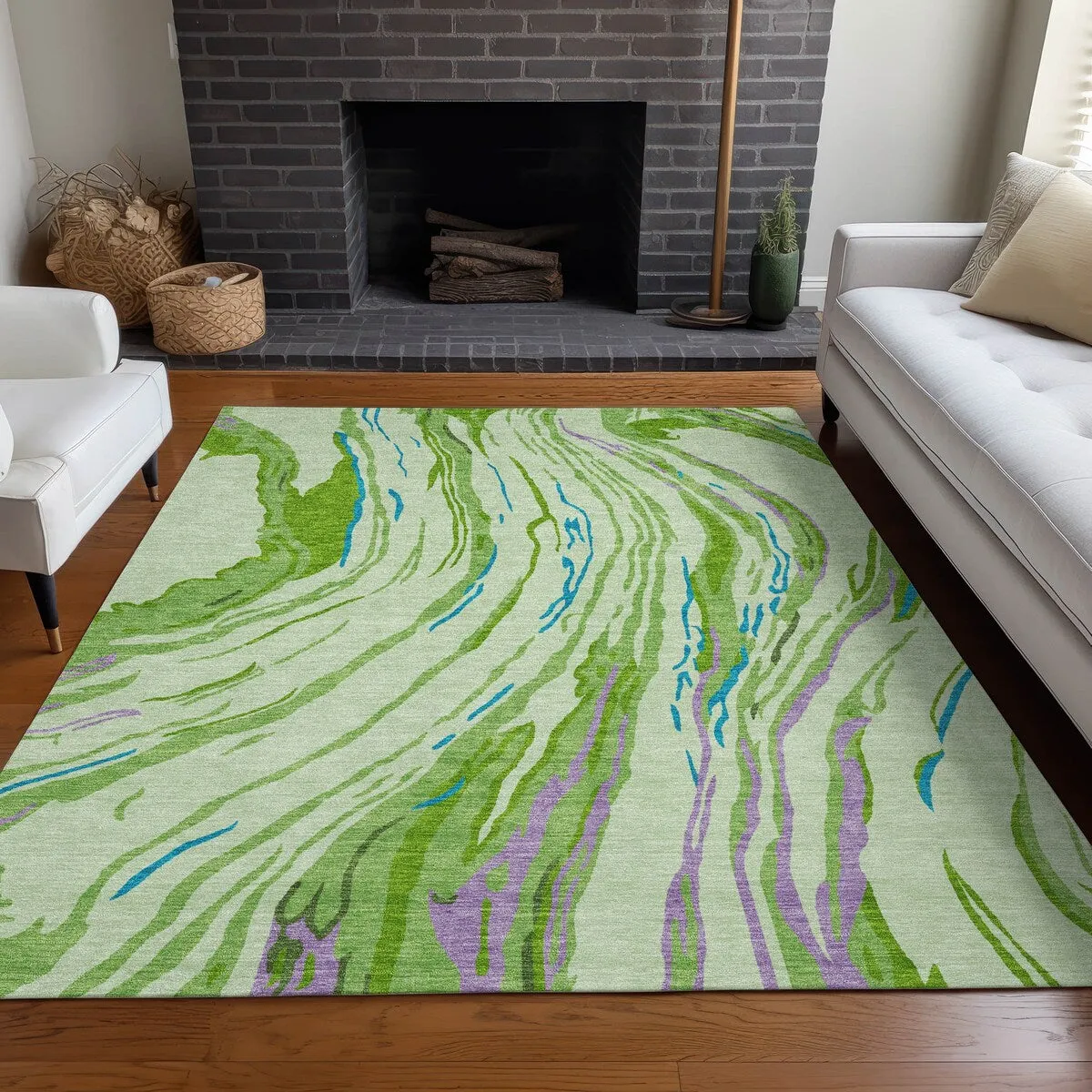 Machine Washable Indoor/ Outdoor Modern Wave Chantille Rug