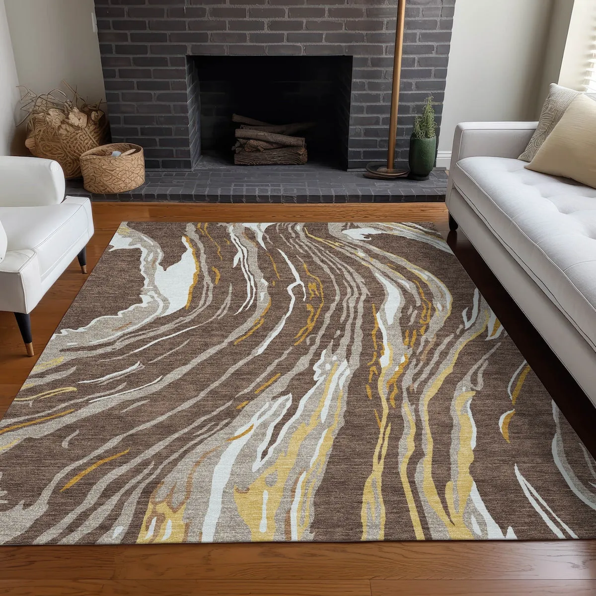 Machine Washable Indoor/ Outdoor Modern Wave Chantille Rug