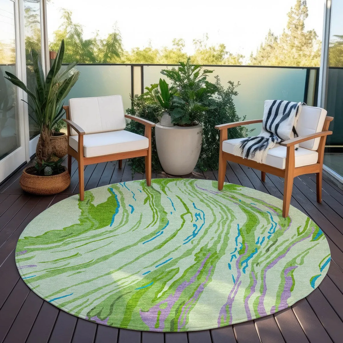 Machine Washable Indoor/ Outdoor Modern Wave Chantille Rug