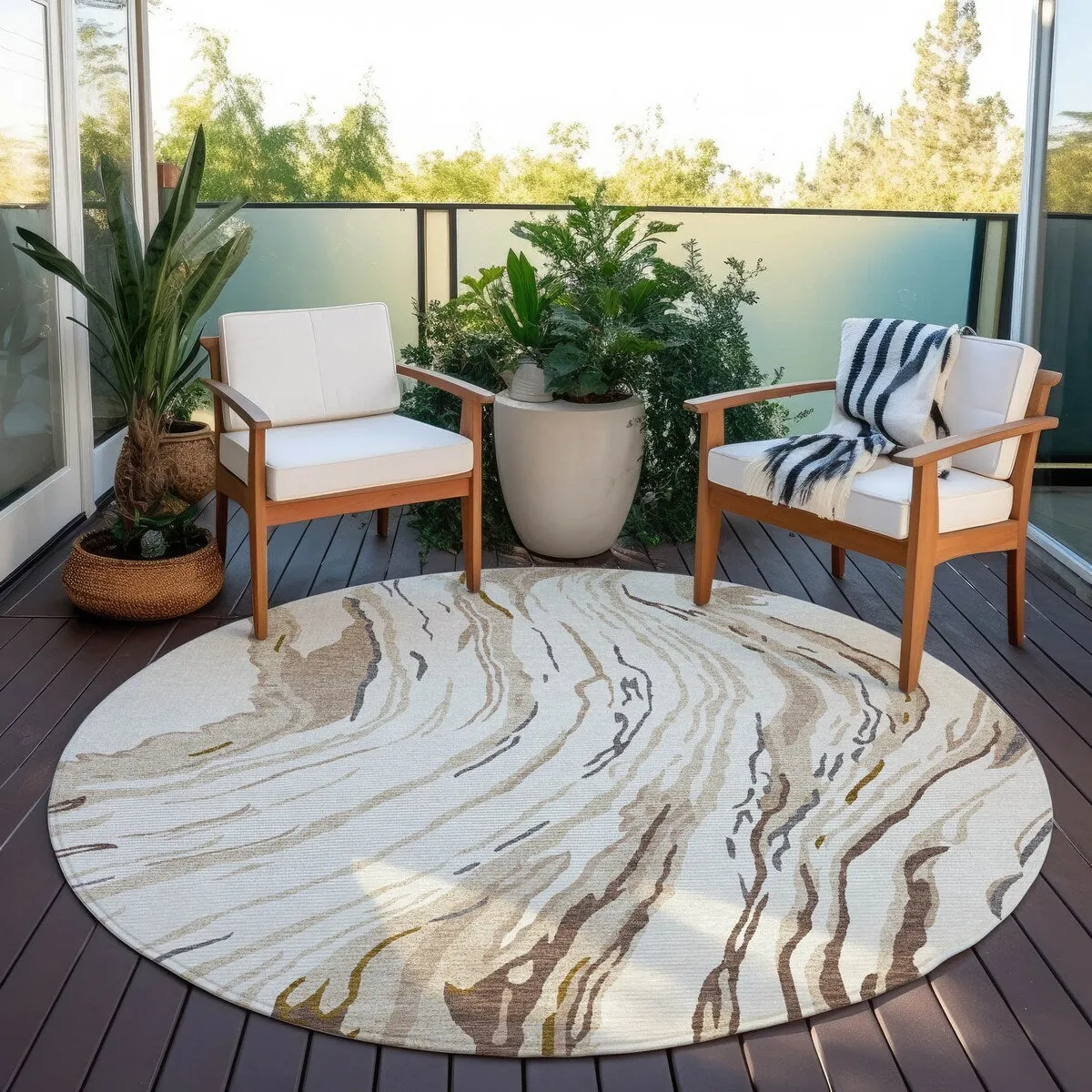 Machine Washable Indoor/ Outdoor Modern Wave Chantille Rug