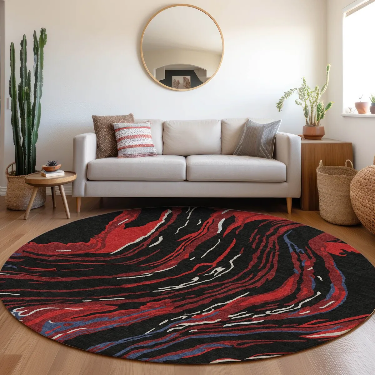 Machine Washable Indoor/ Outdoor Modern Wave Chantille Rug