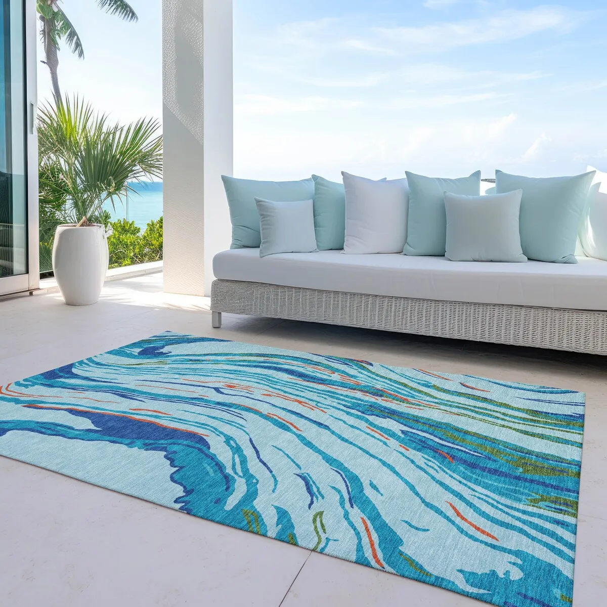 Machine Washable Indoor/ Outdoor Modern Wave Chantille Rug