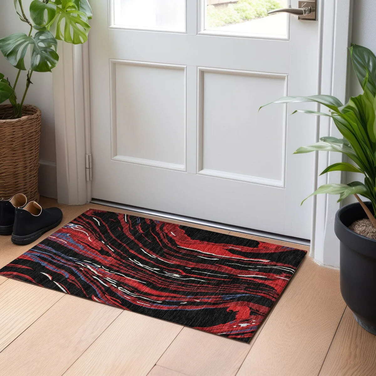 Machine Washable Indoor/ Outdoor Modern Wave Chantille Rug