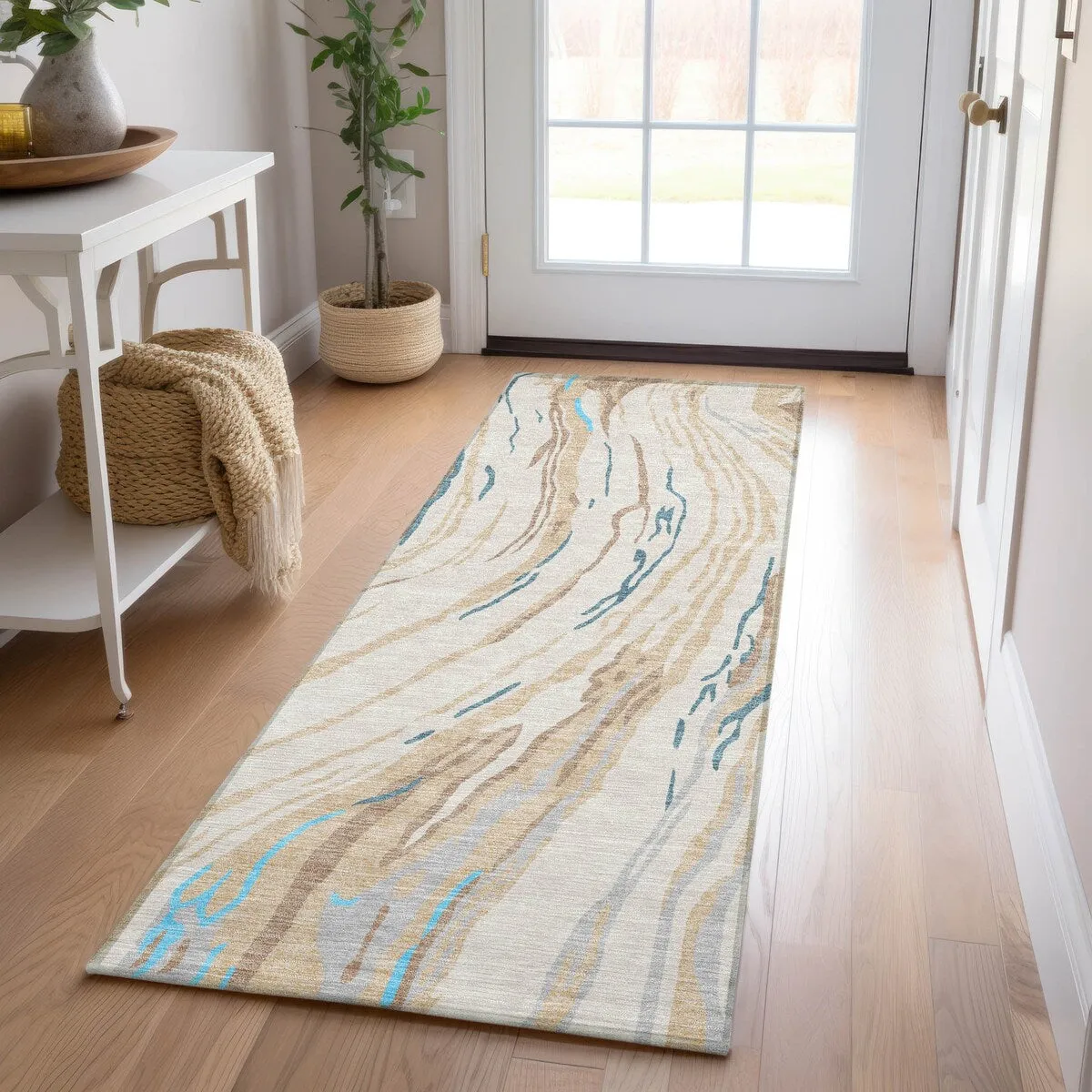 Machine Washable Indoor/ Outdoor Modern Wave Chantille Rug