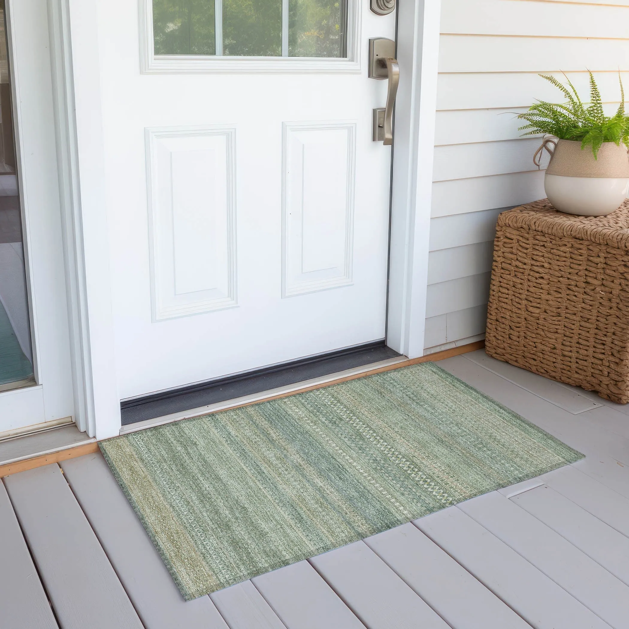 Machine Washable Indoor/ Outdoor Moroccan Stripes Chantille Rug
