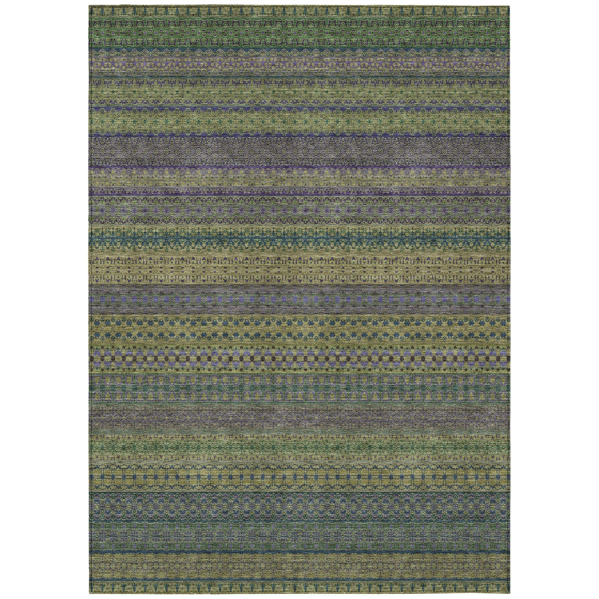 Machine Washable Indoor/ Outdoor Moroccan Stripes Chantille Rug