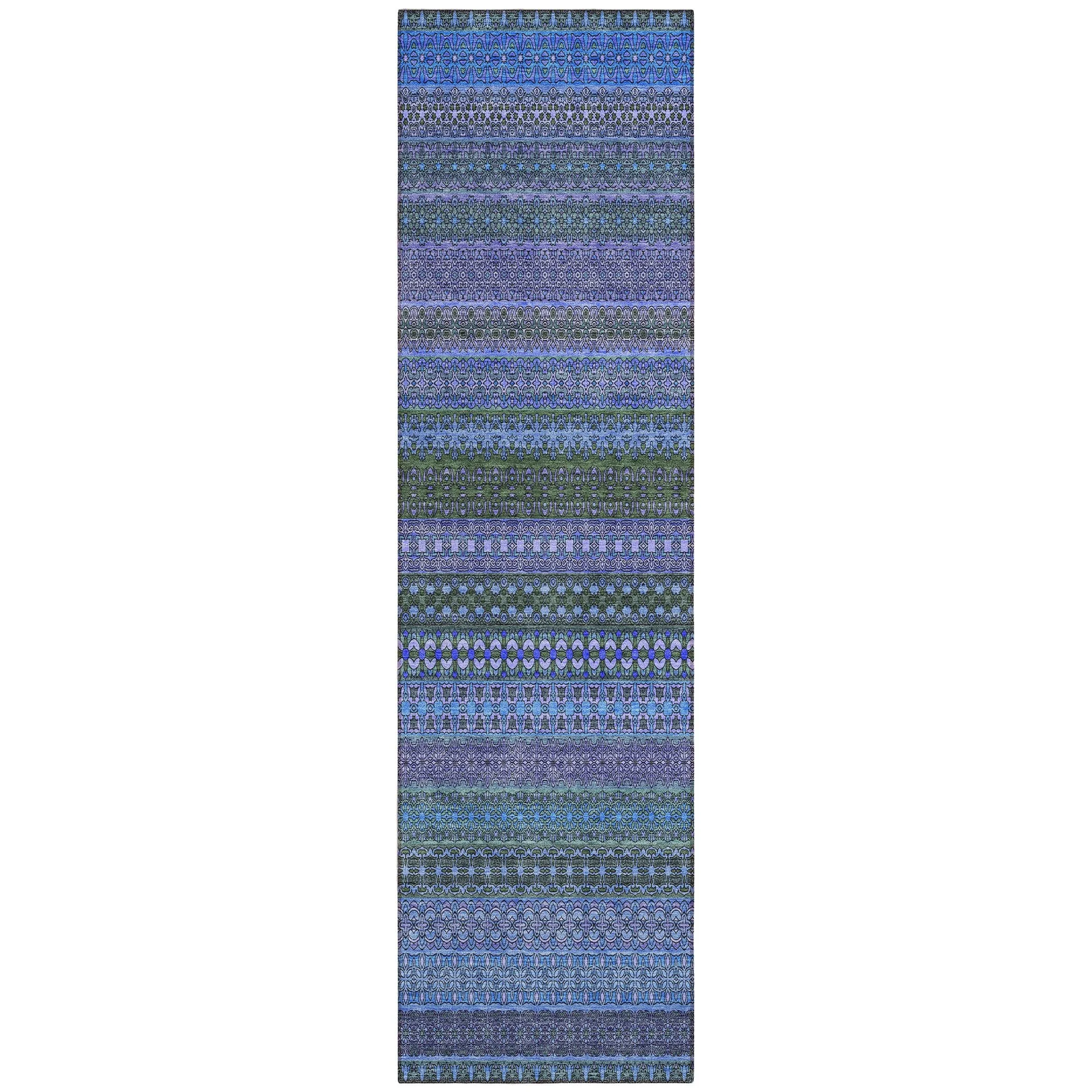 Machine Washable Indoor/ Outdoor Moroccan Stripes Chantille Rug