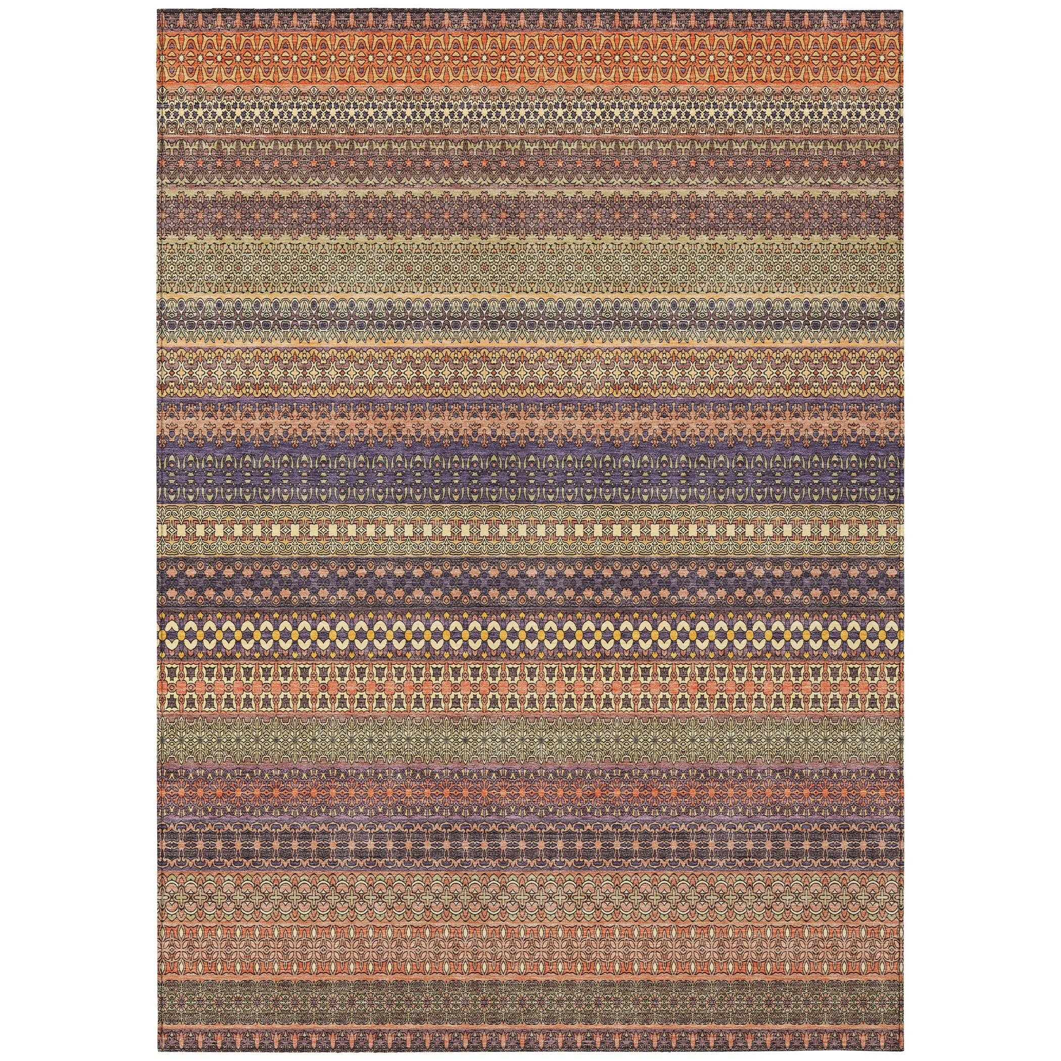 Machine Washable Indoor/ Outdoor Moroccan Stripes Chantille Rug