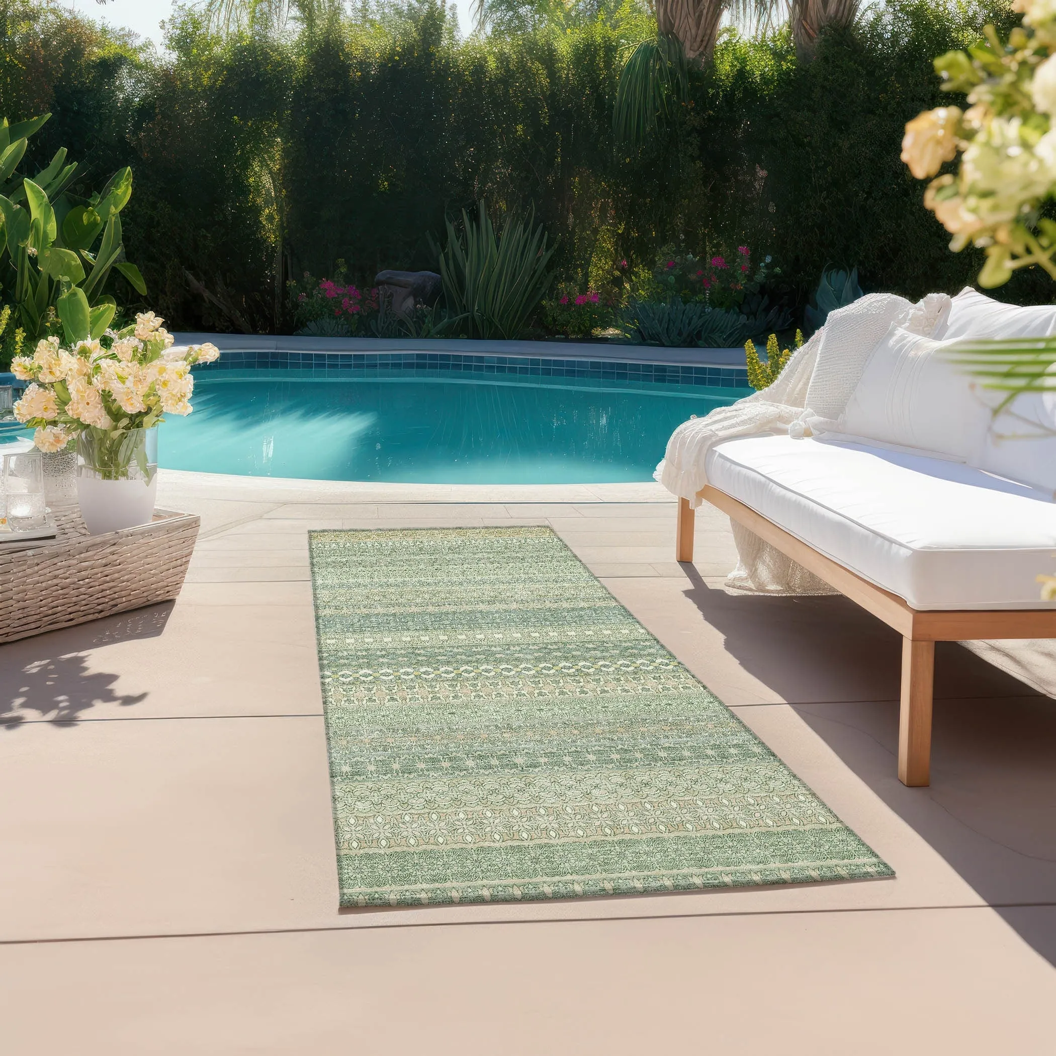 Machine Washable Indoor/ Outdoor Moroccan Stripes Chantille Rug