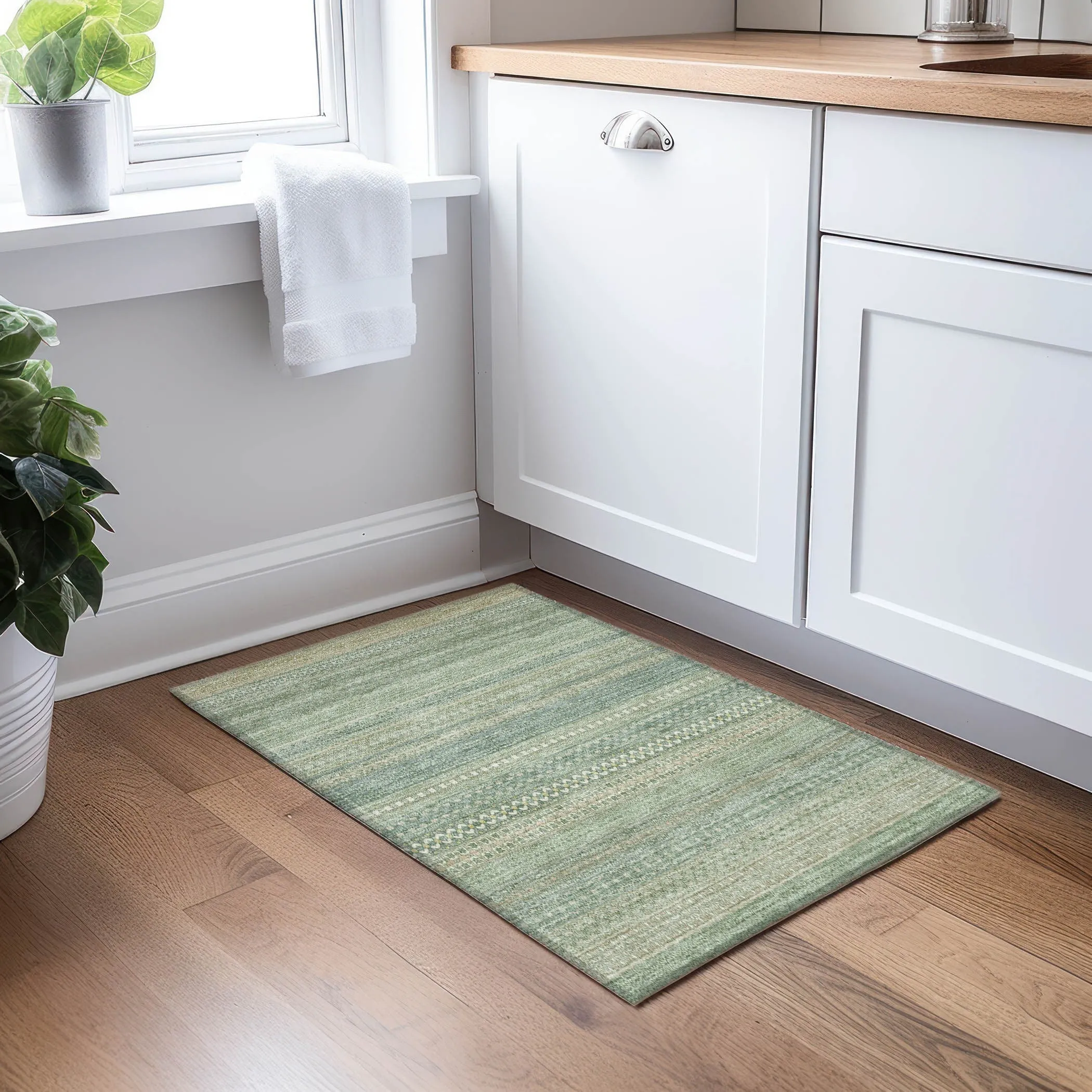 Machine Washable Indoor/ Outdoor Moroccan Stripes Chantille Rug