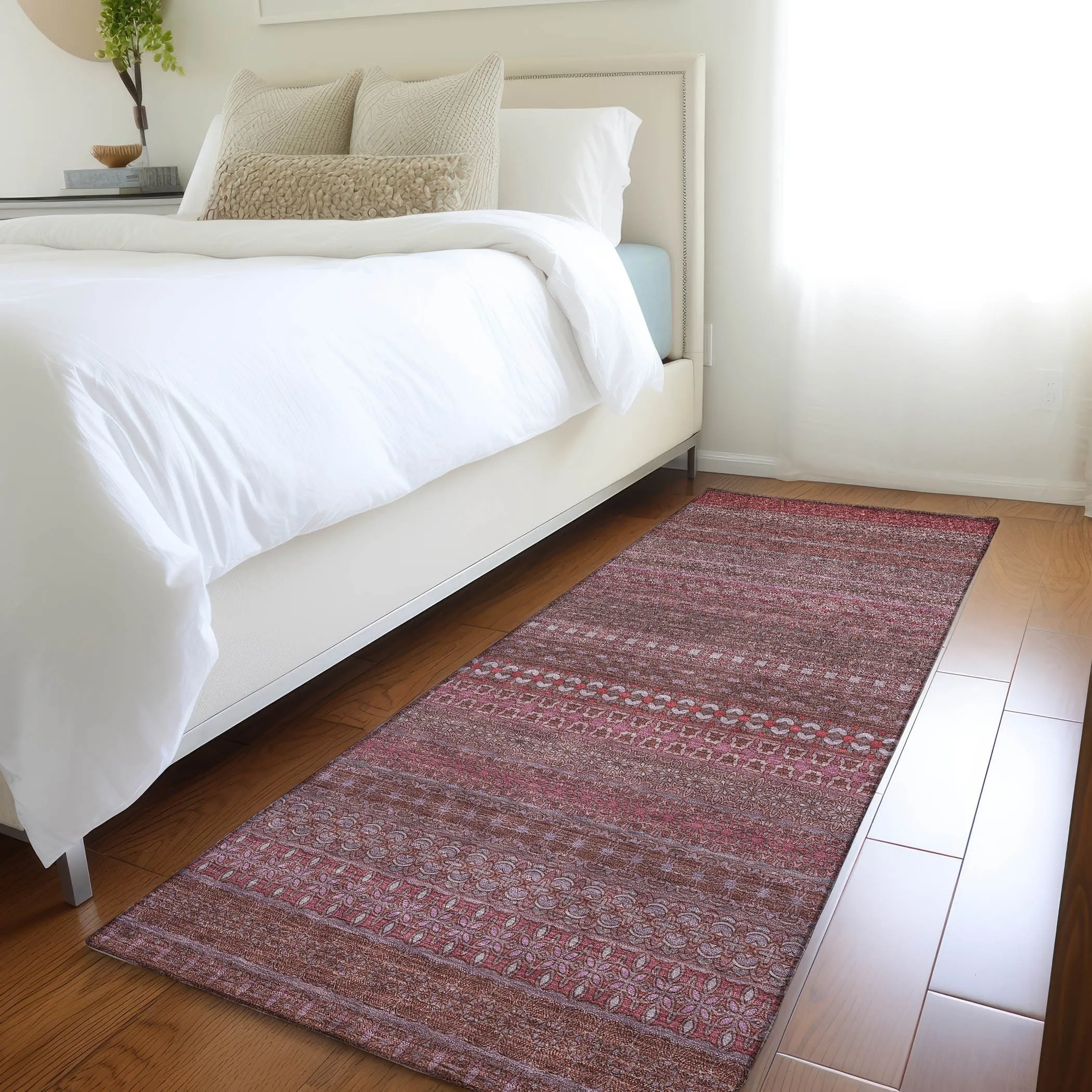 Machine Washable Indoor/ Outdoor Moroccan Stripes Chantille Rug