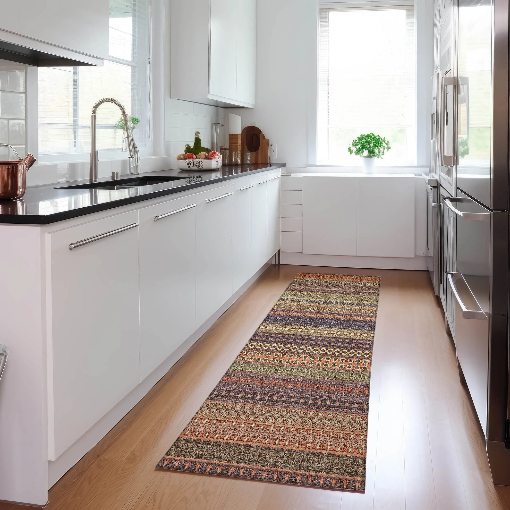 Machine Washable Indoor/ Outdoor Moroccan Stripes Chantille Rug