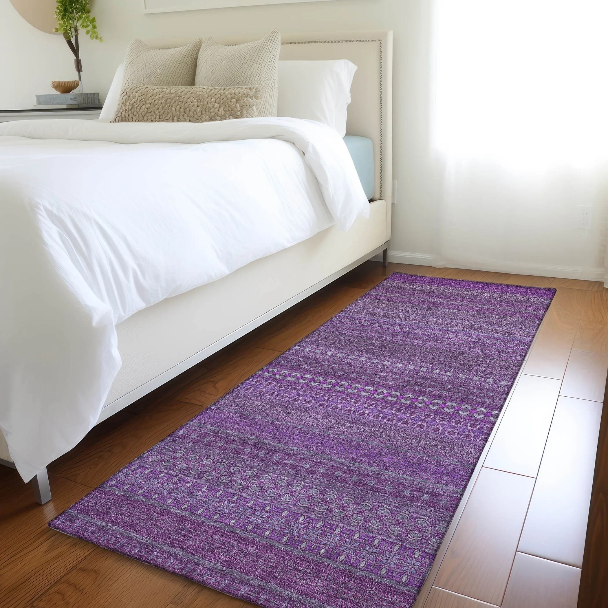 Machine Washable Indoor/ Outdoor Moroccan Stripes Chantille Rug