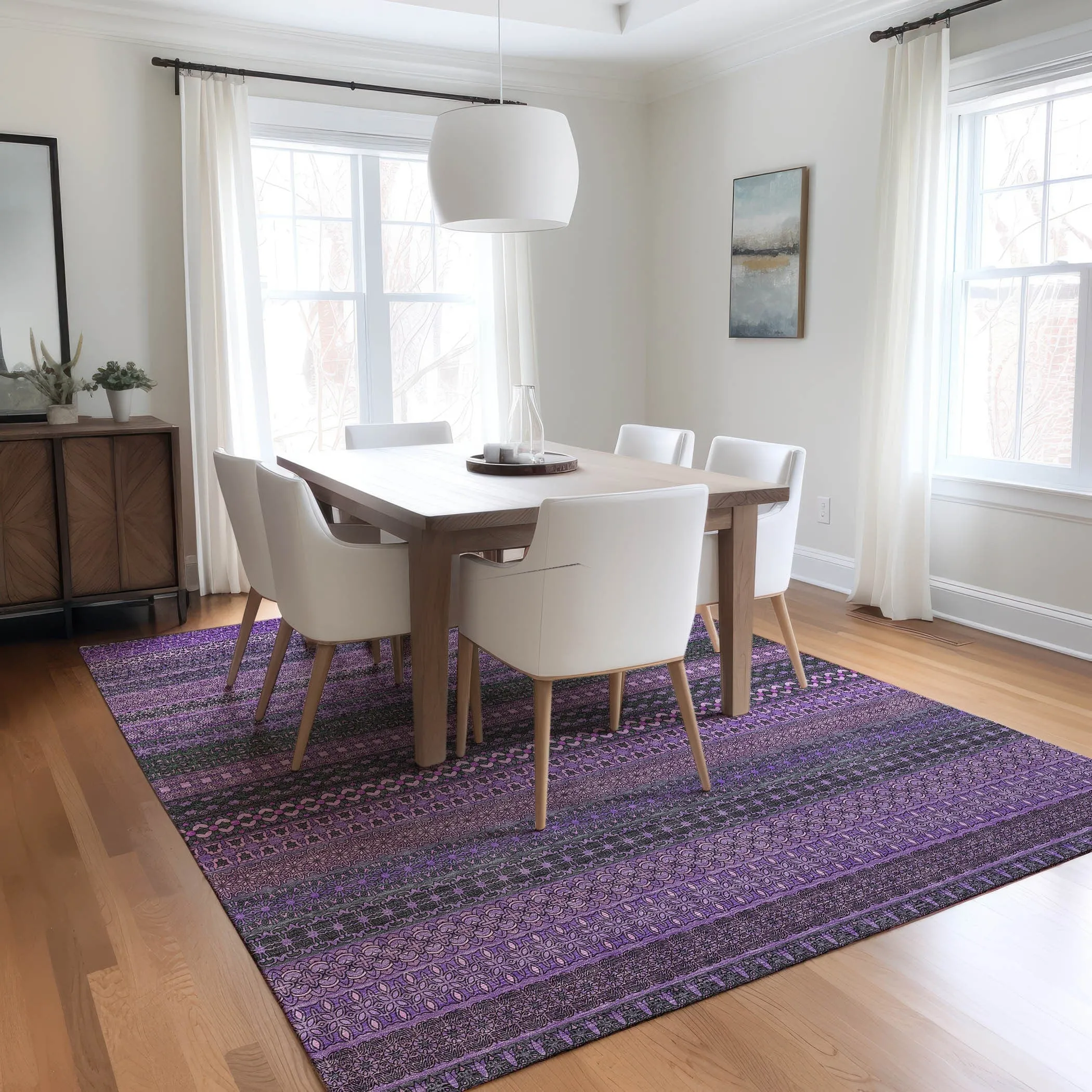 Machine Washable Indoor/ Outdoor Moroccan Stripes Chantille Rug